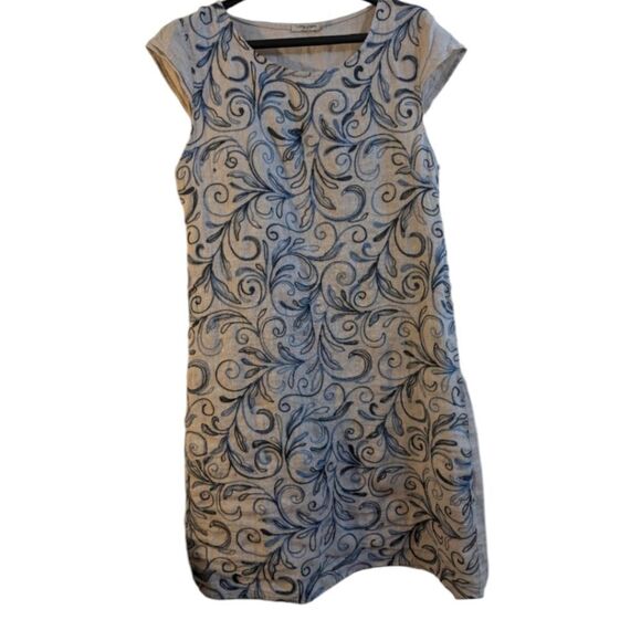 Lungo L'arno Blue Embroidered 💯 linen dress size M - Picture 2 of 10